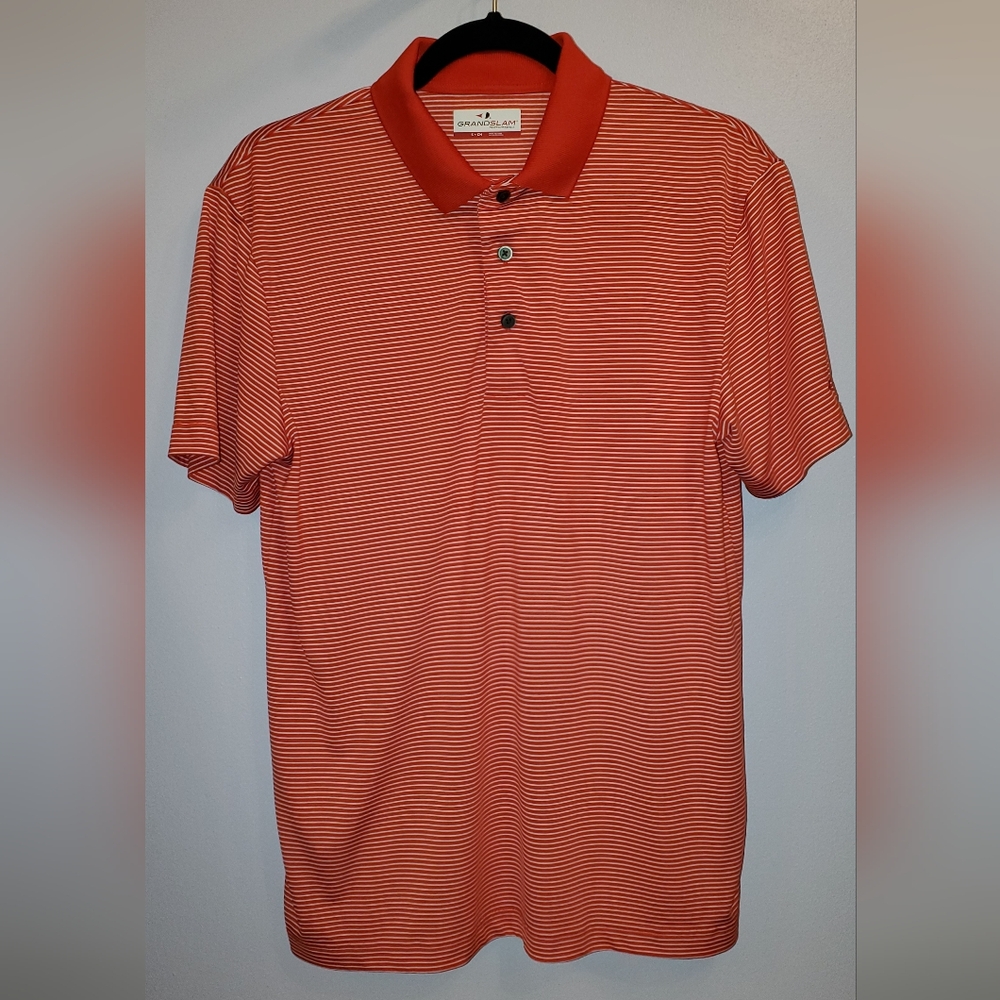 Men's Grand Slam Performance Short Sleeve Red & White striped Golf Polo Small